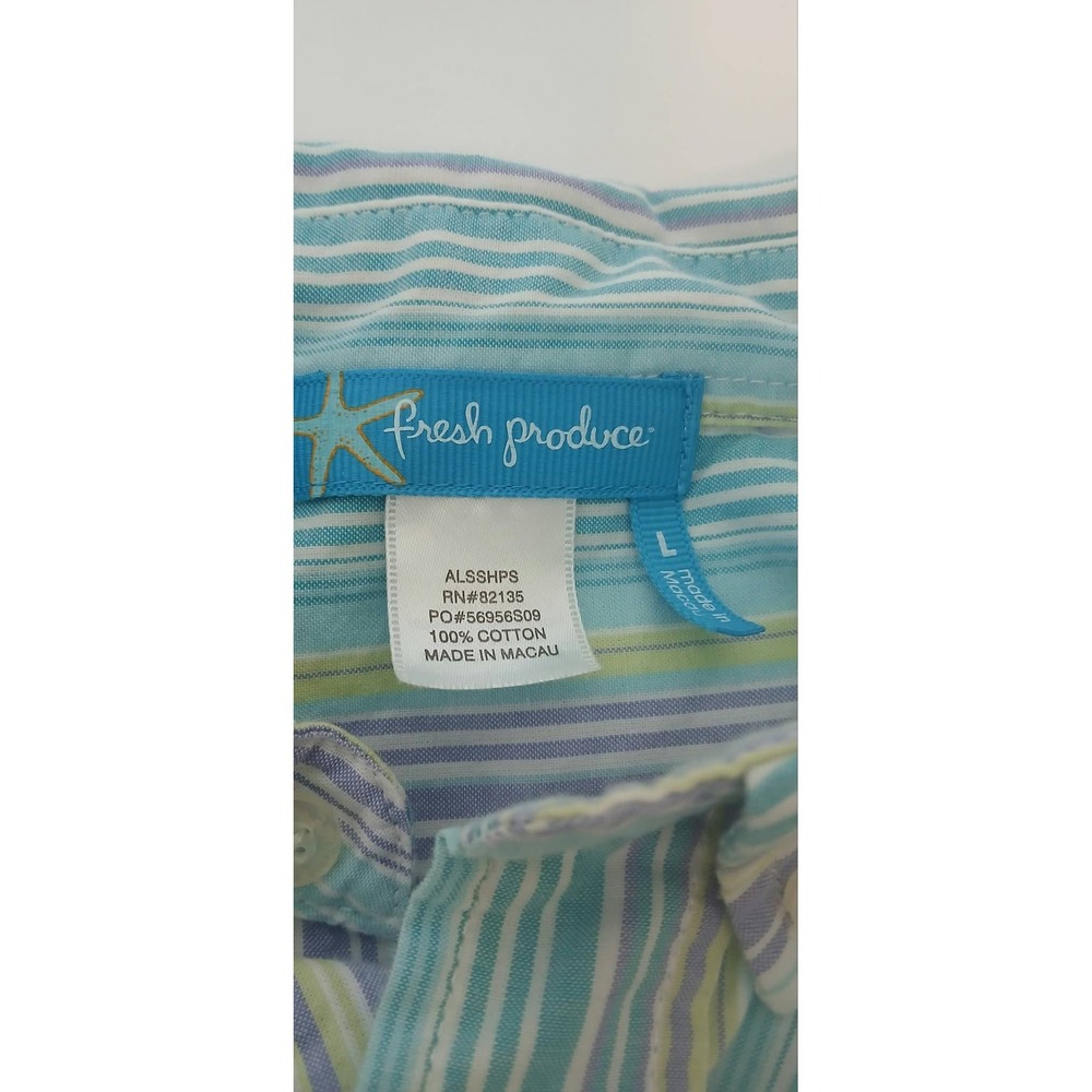 Fresh Produce Mens Large Striped Button Down Shirt Cotton Blue Purple ALSSHPS - Picture 3 of 3